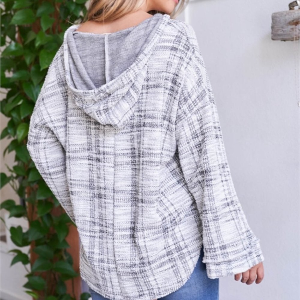 COMFY BLACK WHITE HOODIE TOP - Picture 7 of 8
